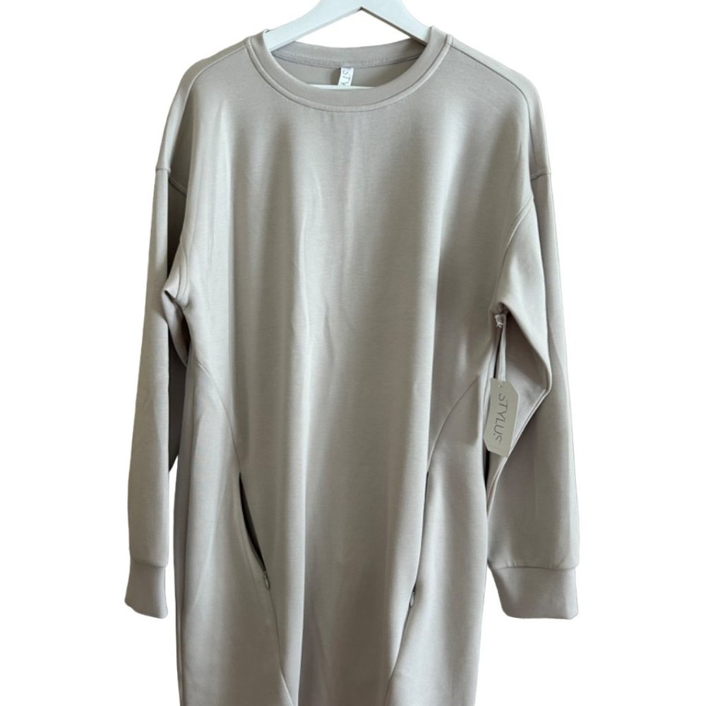 STYLUS Women's Size L Silver Gray Long Sleeve T-shirt Dress